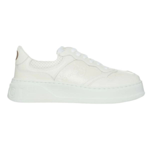 Kid's Gucci White GG Embossed Leather Shoe (Unisex)