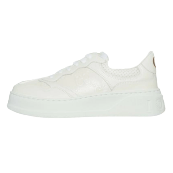 Kid's Gucci White GG Embossed Leather Shoe (Unisex)