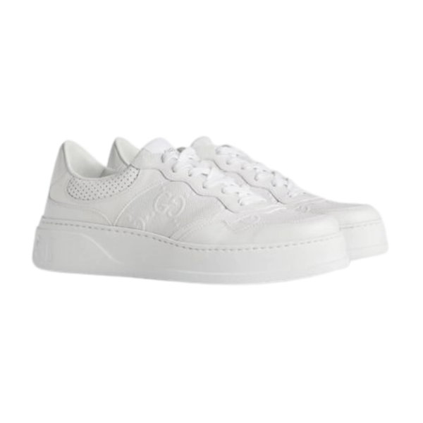 Kid's Gucci White GG Embossed Leather Shoe (Unisex)