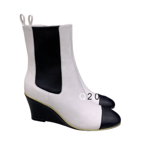 Ladies Chanel Stretch Lambskin & Lambskin Black/White Leather Ankle Boot