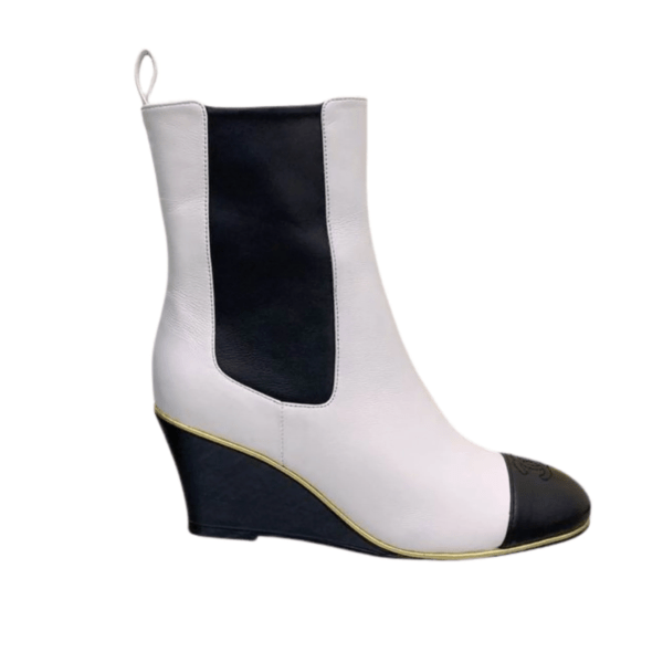 Ladies Chanel Stretch Lambskin & Lambskin Black/White Leather Ankle Boot