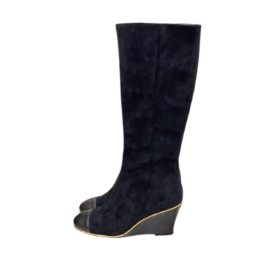 Ladies Chanel Stretch Velvet & Lambskin Black High Boot
