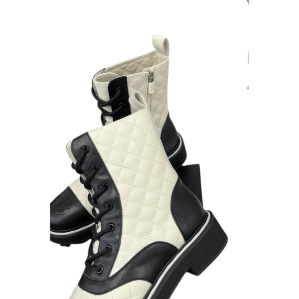 Ladies Chanel Black Apricot White Leather Ankle Boot