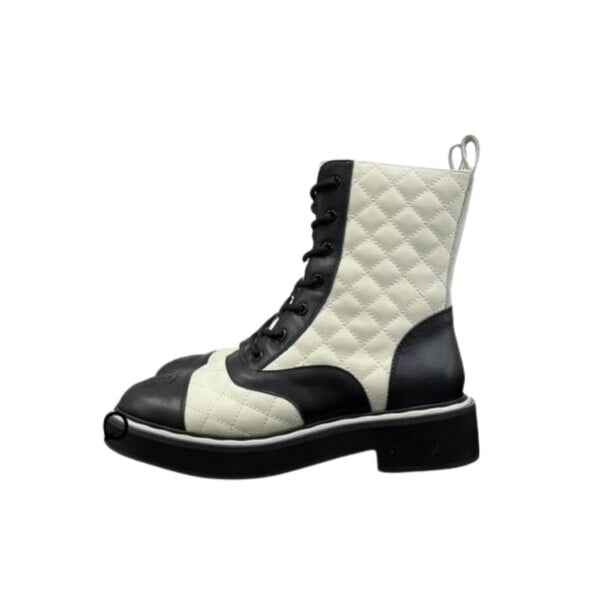 Ladies Chanel Black Apricot White Leather Ankle Boot