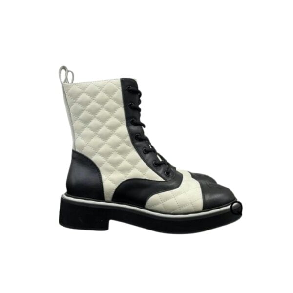 Ladies Chanel Black Apricot White Leather Ankle Boot