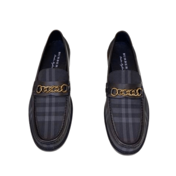 Men's Burberry Navy Black Checkered With Chain Loafer Shoe - Image 2