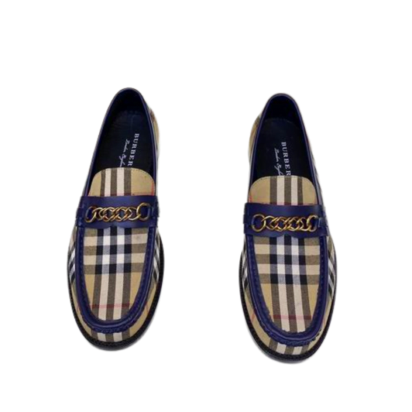 Men's Burberry Blue Brown Checkered With Chain Loafer Shoe - Image 2