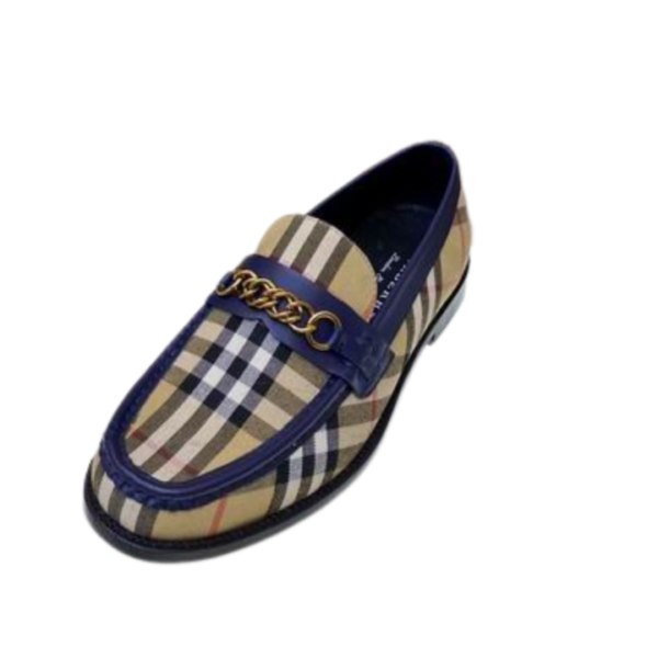 Men's Burberry Blue Brown Checkered With Chain Loafer Shoe - Image 4