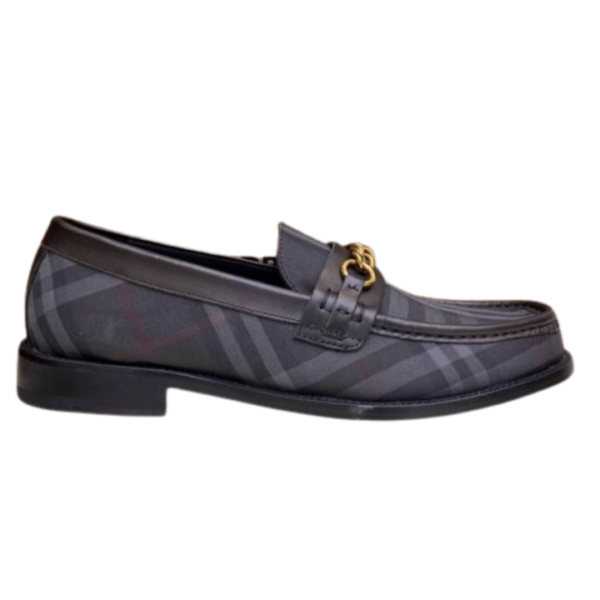 Men's Burberry Navy Black Checkered With Chain Loafer Shoe - Image 3