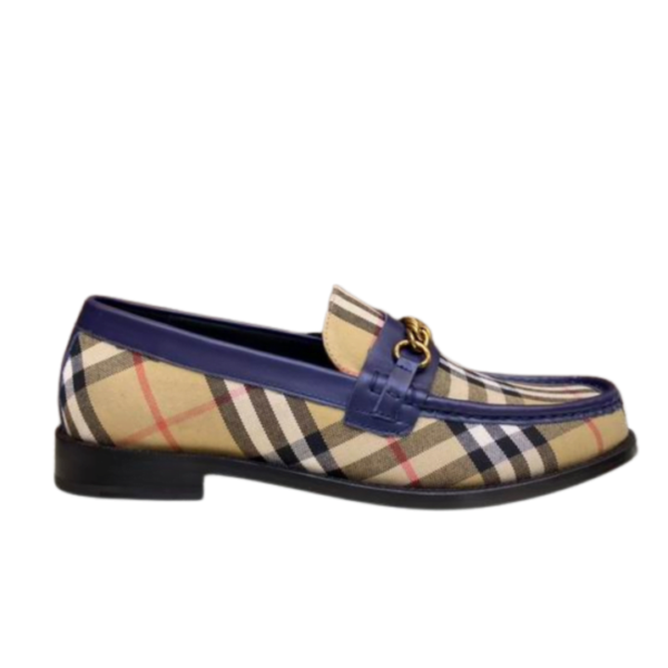 Men's Burberry Blue Brown Checkered With Chain Loafer Shoe - Image 3