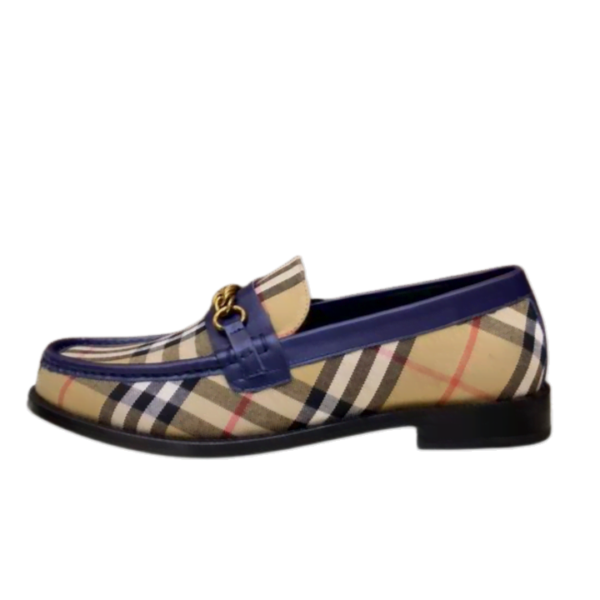 Men's Burberry Blue Brown Checkered With Chain Loafer Shoe