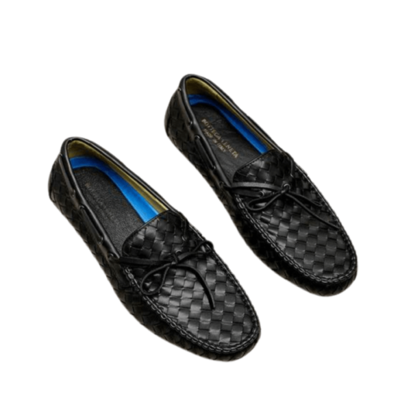 Men's Bottega Veneta Black Weaved Leather Driving Shoe - Image 3