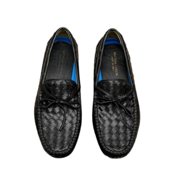 Men's Bottega Veneta Black Weaved Leather Driving Shoe - Image 2