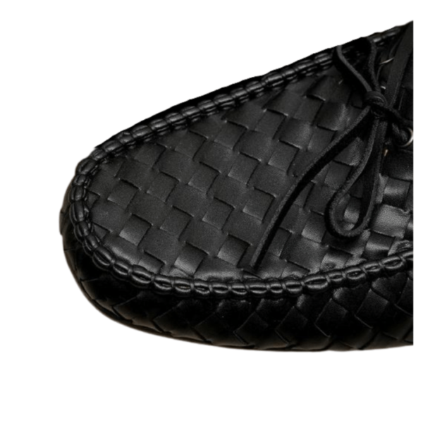 Men's Bottega Veneta Black Weaved Leather Driving Shoe - Image 6