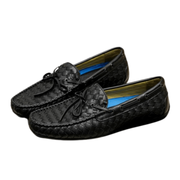 Men's Bottega Veneta Black Weaved Leather Driving Shoe - Image 4