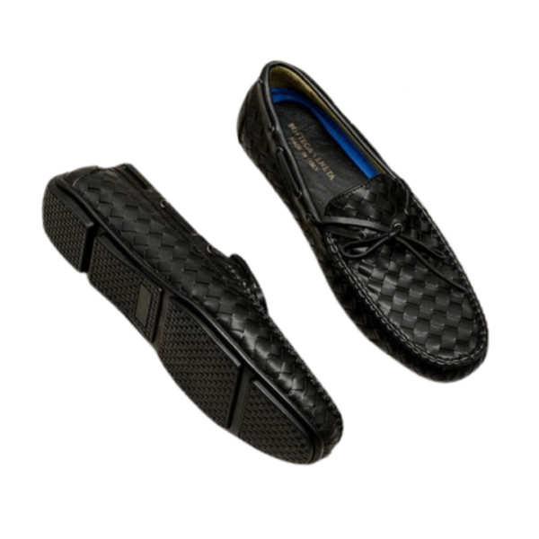 Men's Bottega Veneta Black Weaved Leather Driving Shoe - Image 5