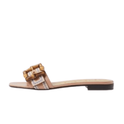Ladies Gucci Bamboo Buckle Flat Slide Sandal In Beige