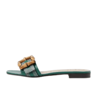 Ladies Gucci Bamboo Buckle Flat Slide Sandal In Green