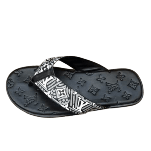 Men's Louis Vuitton Black-White Leather Slipper nfy0411