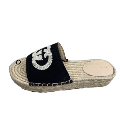 Ladies Gucci Pilar GG Stack Espadrilles In Black Slide