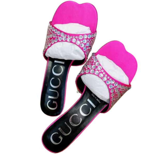 Ladies Gucci Slide Sandal With Crystals In Pink - Image 5