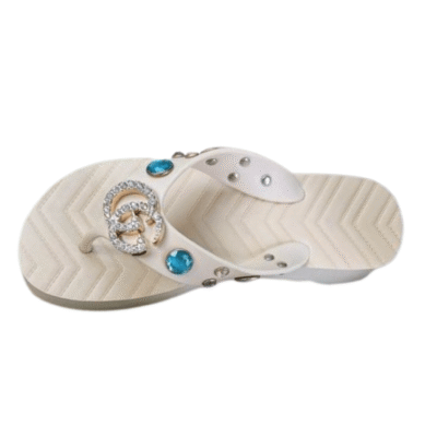 Ladies Gucci Pascar Crystal-embellished Rubber Flip Flops