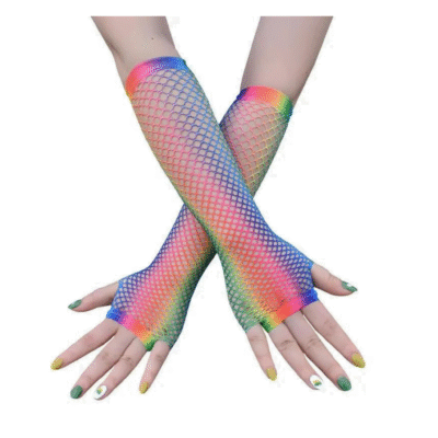 Ladies 1 Pair Rainbow Navy Mesh Lace Gloves JA05110