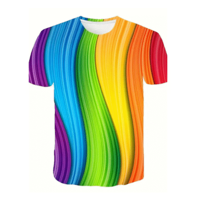 Rainbow Navy Multicolor 3D Stretch Short Sleeve Crew Neck T-Shirt RY10284