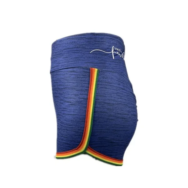 Ladies Rainbow Navy Skinny High Waist Yoga Shorts LF02374 - Image 6