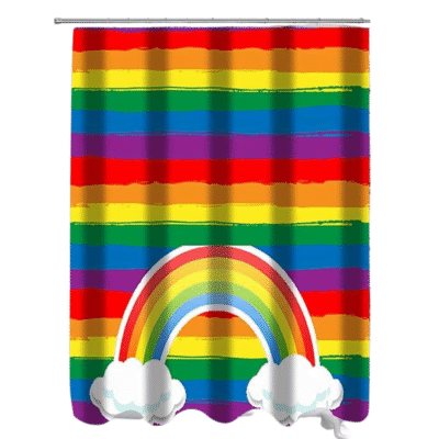 4-Piece Rainbow Navy Watercolor Shower Curtain Set GQ07320