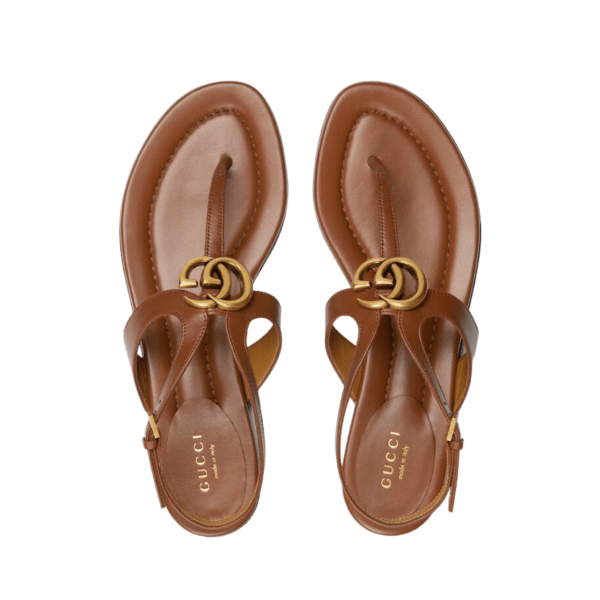 Ladies Gucci Double G Thong Sandals In Brown - Image 3