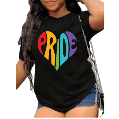 Ladies Rainbow Navy Heart Pride Round Neck T-shirt WK08654