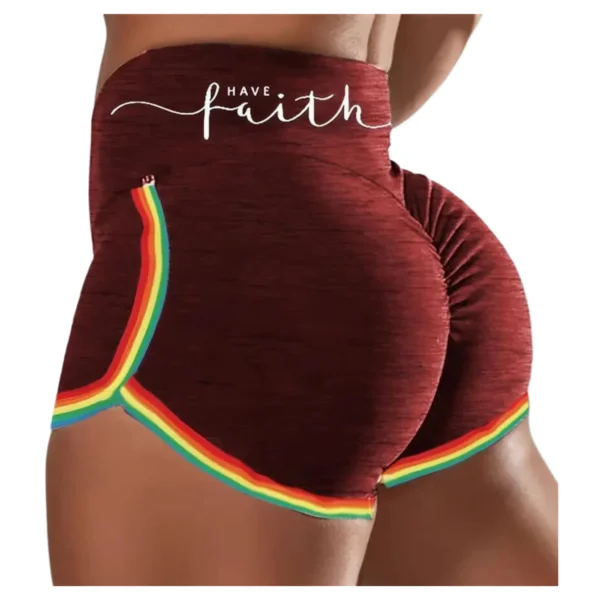 Ladies Rainbow Navy Skinny High Waist Yoga Shorts LF02374