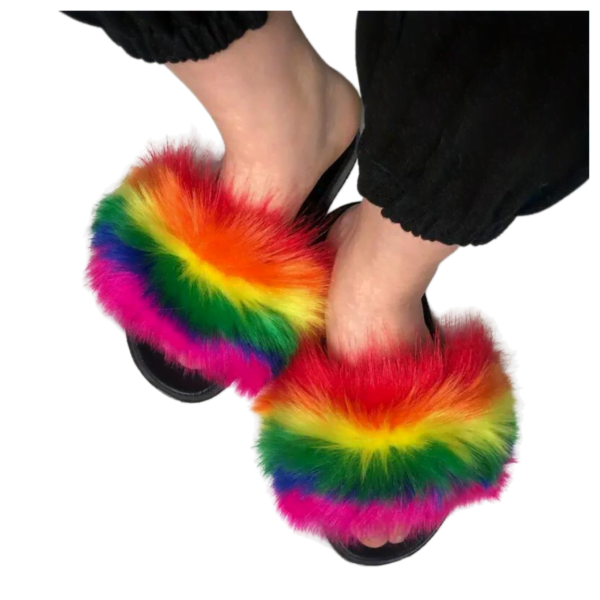 Rainbow Navy Multicolor Fur Flip-flops RF08016 - Image 3