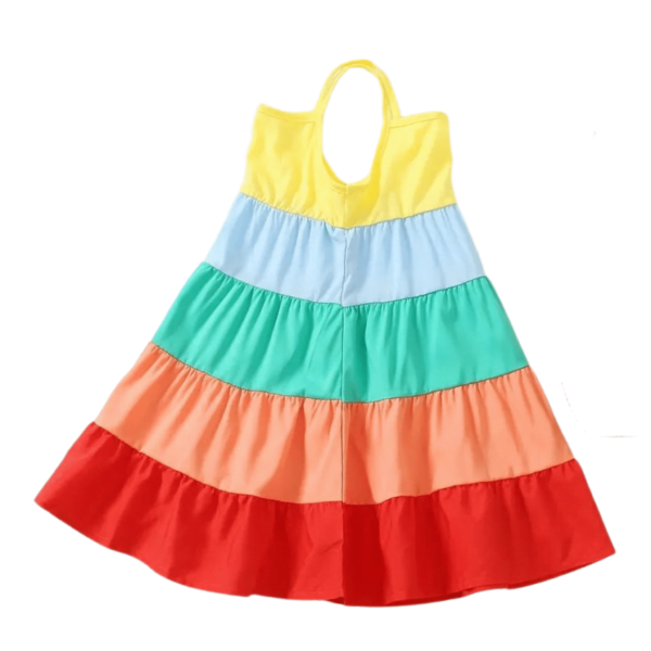 Girl's Rainbow Navy Thin Strap Dress For Summer EW03205 - Image 4