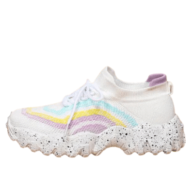 Ladies Rainbow Navy White Striped Chunky Sneaker QG01098