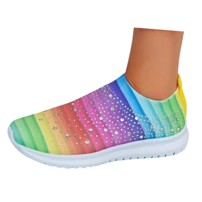 Ladies Rainbow Navy Rhinestone Slip On Sneaker DM04987