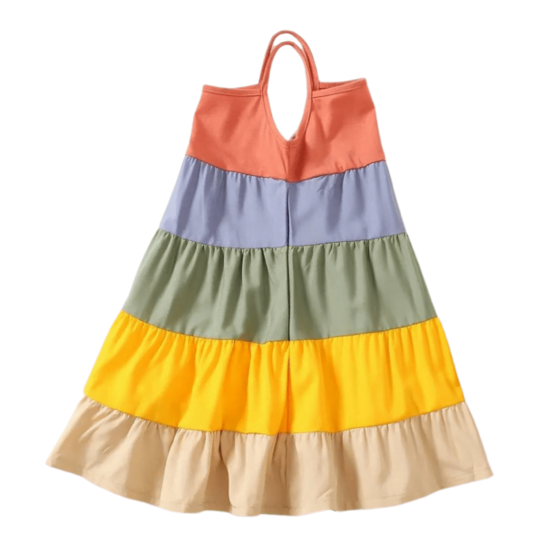 Girl's Rainbow Navy Thin Strap Dress For Summer EW03205 - Image 6