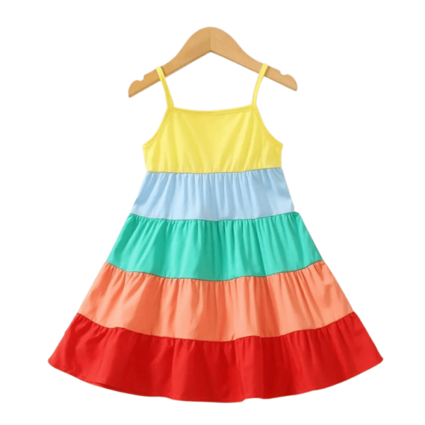 Girl's Rainbow Navy Thin Strap Dress For Summer EW03205 - Image 3