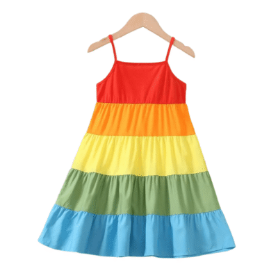 Girl's Rainbow Navy Thin Strap Dress For Summer EW03205