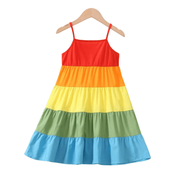 Girl's Rainbow Navy Thin Strap Dress For Summer EW03205