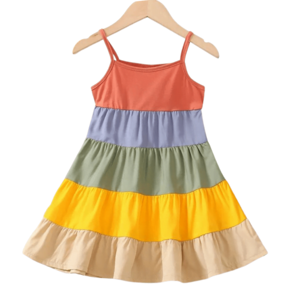 Girl's Rainbow Navy Thin Strap Dress For Summer EW03205 - Image 5