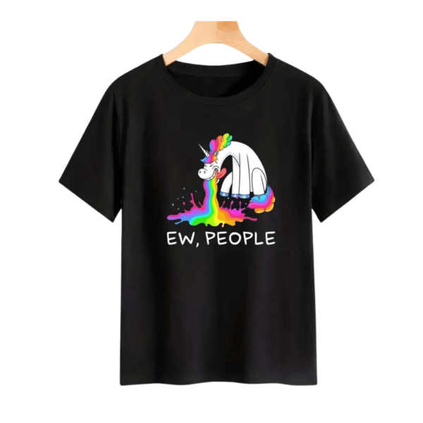 Ladies Rainbow Navy Unicorn Crew Neck T-shirt NK09496