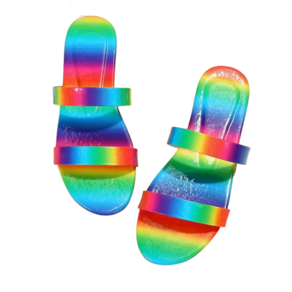 Ladies Rainbow Navy Multicolor Strap Slide Sandals LE10806 - Image 2