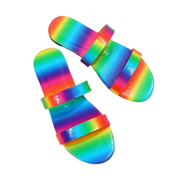 Ladies Rainbow Navy Multicolor Strap Slide Sandals LE10806 - Image 4