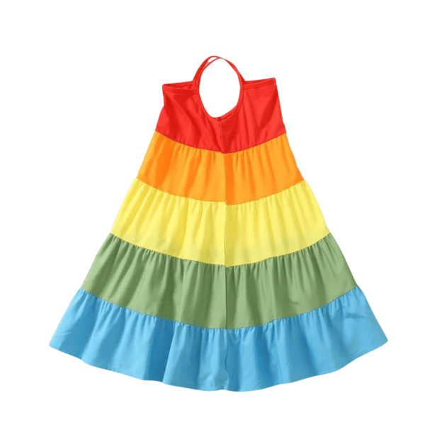 Girl's Rainbow Navy Thin Strap Dress For Summer EW03205 - Image 2