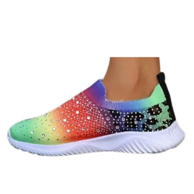 Ladies Rainbow Navy Knitted Rhinestone Slip On Sneaker QC06926