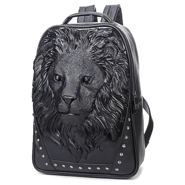 TUS 3D Lion Black Studded Leather Backpack - Image 2