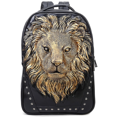 TUS 3D Lion Gold Studded Leather Backpack