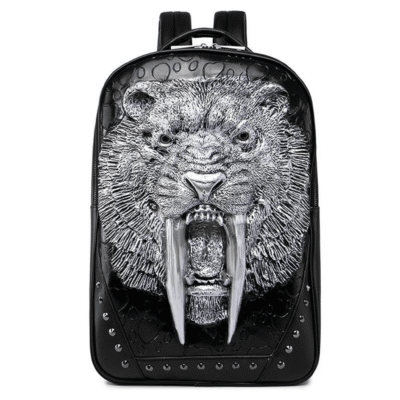 TUS 3D Sabertooth Silver Studded Leather Backpack